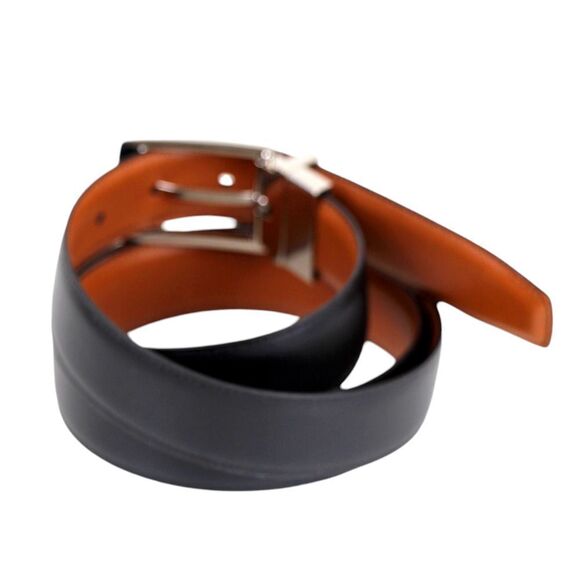 CLASSIC BLACK BROWN REAL LEATHER 1 3/8"Wd RVRSBL CASUAL DRESS BELT Sz 38/95 (T51 - Picture 5 of 15